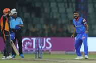 Rahul Tewatia (right) in action against SRH